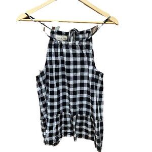 Anthropologie Cloth & Stone Black & White‎ Gingham Halter Top Tie Back Beachy XS
